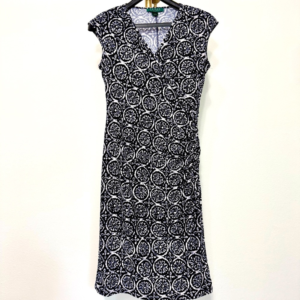 Ralph Lauren Jersey Surplice V-Neck Sleeveless Ruched Waist Sheath Mini Dress, 4